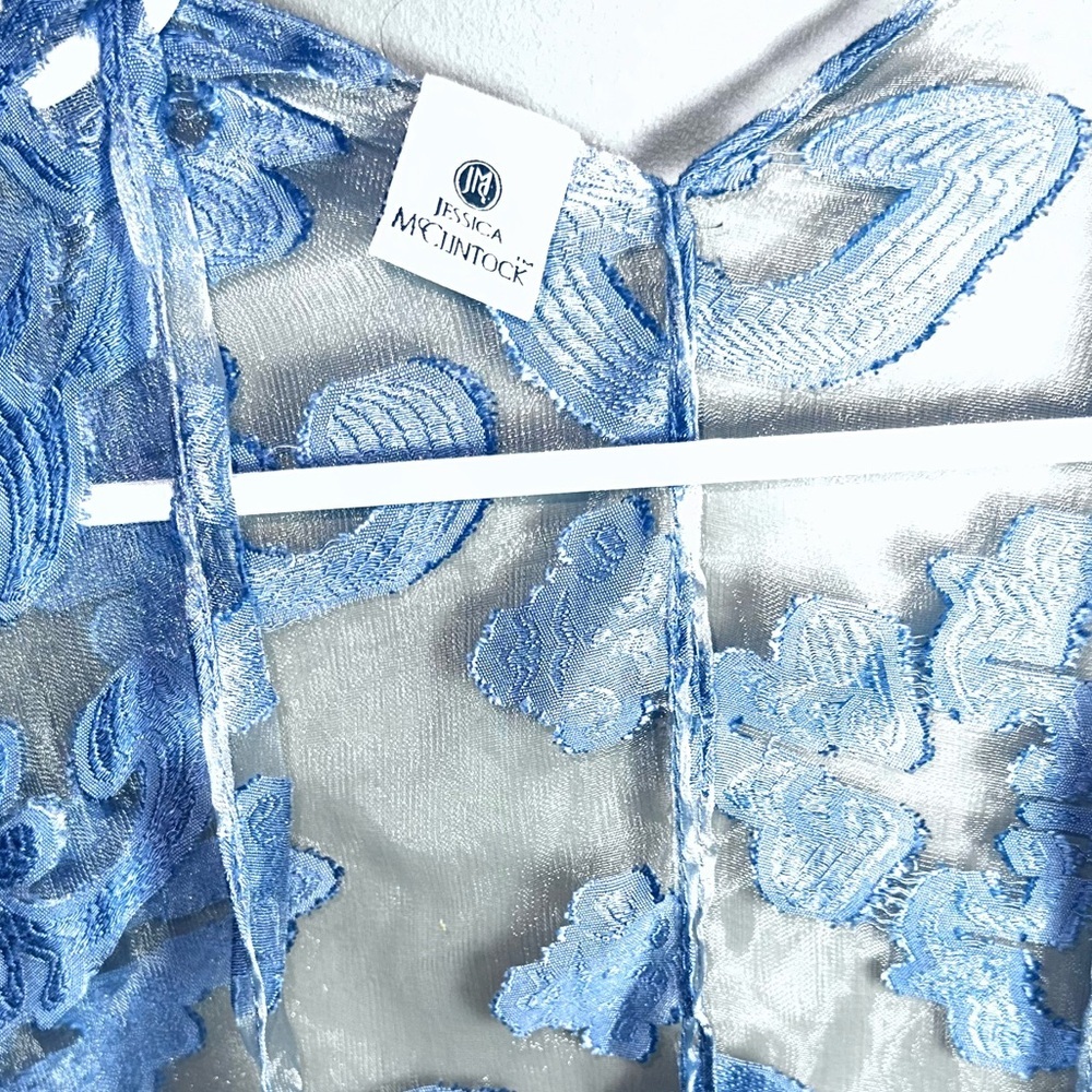 Jessica McClintock Sheer Embroidered Blue Kimono Wrap - Picture 3 of 6